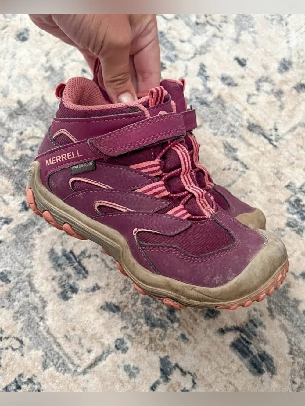 Merrell Kids Burgundy and Pink Waterproof Mid-Top Hiking Boot